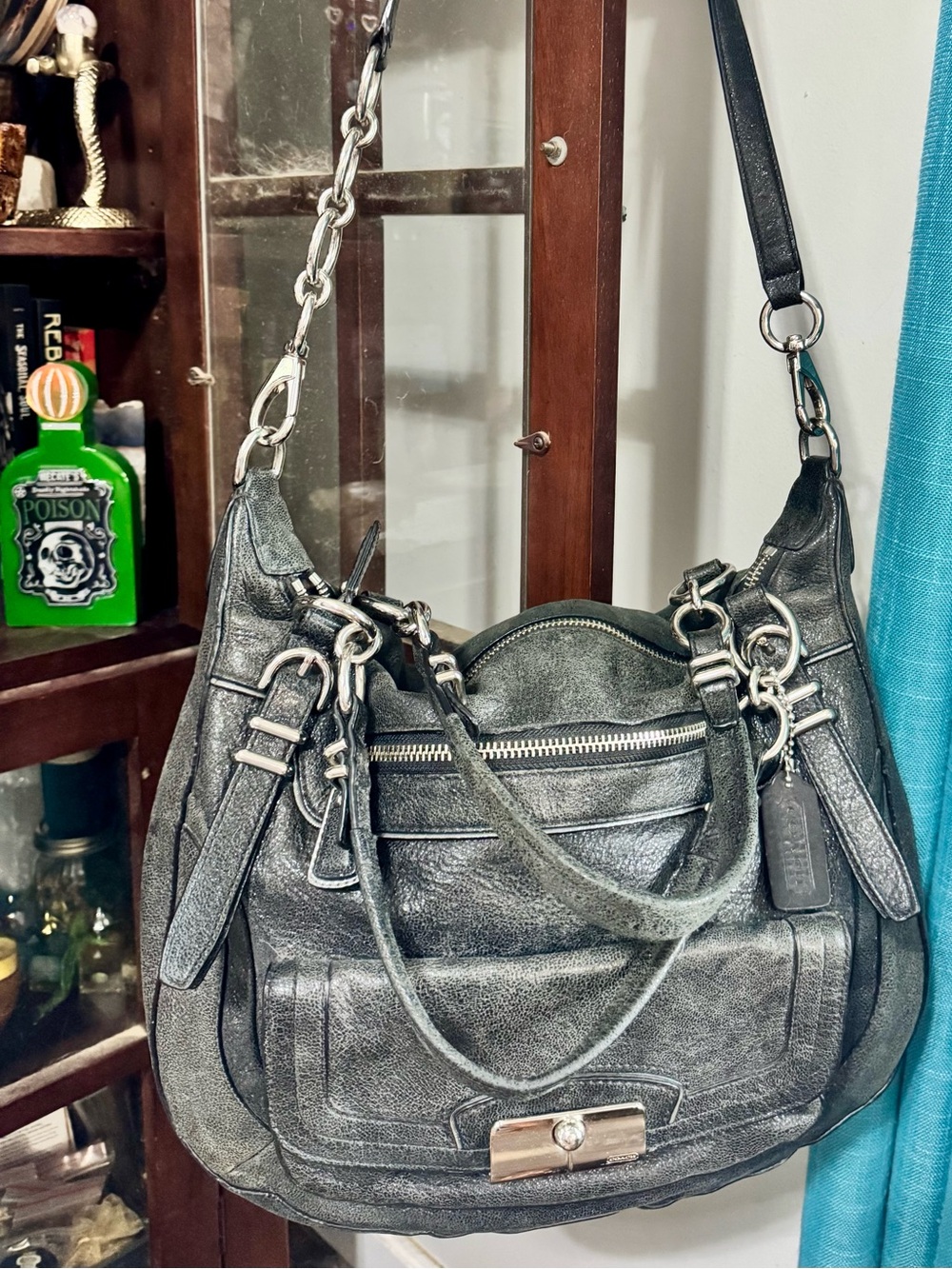 Coach Madison Leather Hobo / Satchel black metallic Macys line M1193-1934